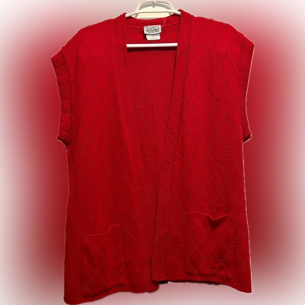 Vintage Nikki Brand L Red Women's Knit Sweater Vest Holiday Christmas Xmas